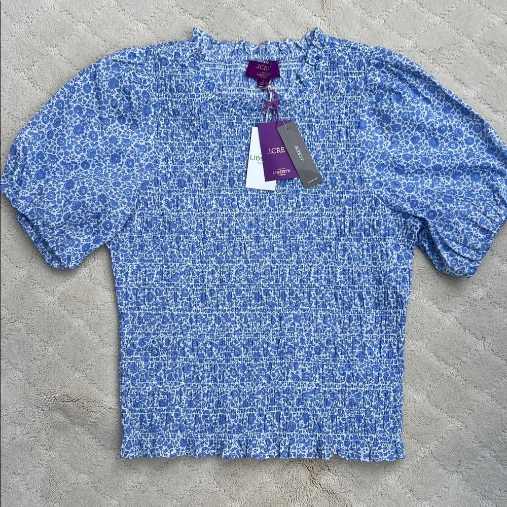 NWT JCrew Puff-sleeve smocked top Liberty® D'Anjo Coast fabric (Small) - Picture 5 of 6